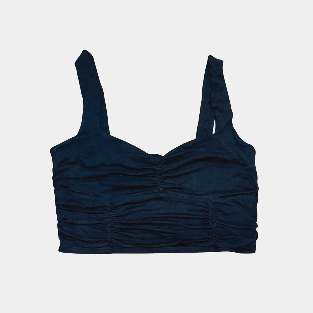 Anthropologie Maeve Women's Black Runched Sweetheart Neckline Crop Top Sz L